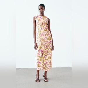 Zara Purple and Gold Floral Midi Dress Sleeveless Size M
